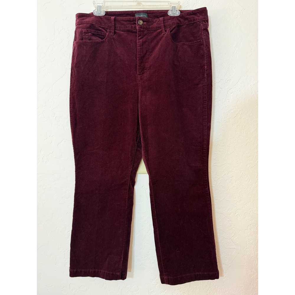 Talbots Size 14 Burgundy Corduroy Pants High Rise Straight Leg Classic Fall